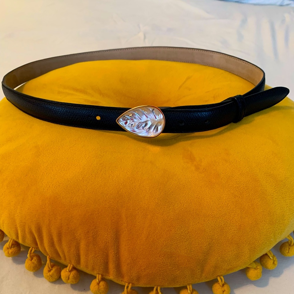 Lalique Crystal buckle leather belt